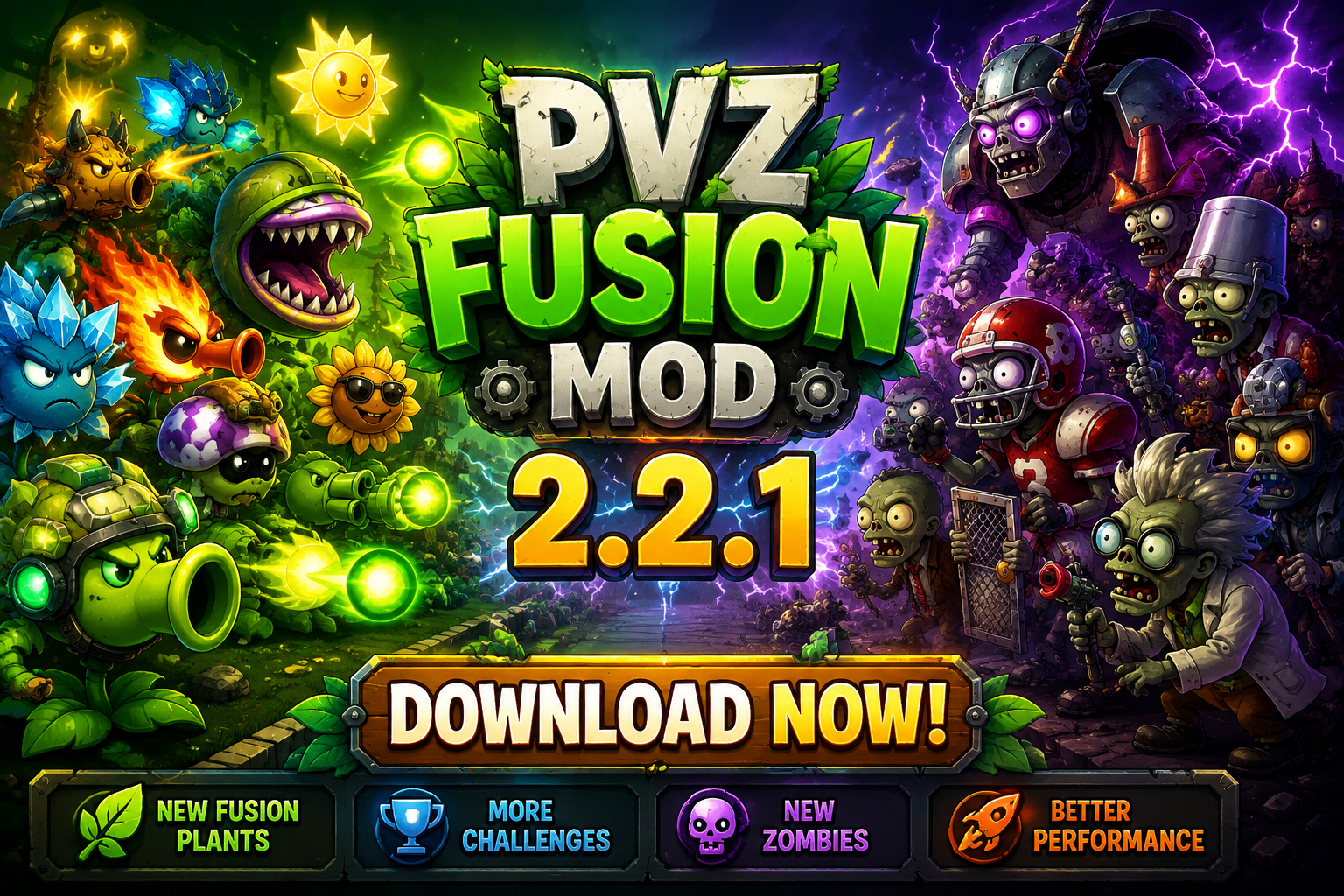 PvZ Fusion 2.2 Download gameplay featuring new plants, Dr. Zomboss, Travel Mode, and Ultimate Fusion plants
