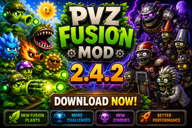 PvZ Fusion 2.4.2 Download featuring Ultimate Cherry Shooter synergy, Ultimate Torch improvements, Travel Mode updates, and Abyss Challenge enhancements